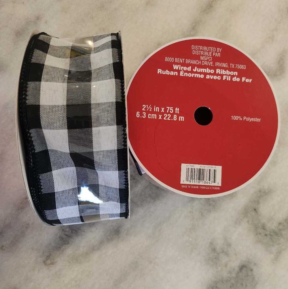 Buffalo Plaid Jumbo Wired Ribbon Bundle of 2 (Black & White)